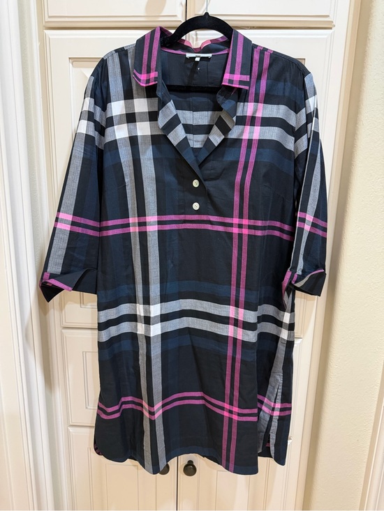 Hinson Wu Dresses & Skirts - Hinson Mu Relaxed Black Plaid Midi Shirt Dress with Pink Stripe